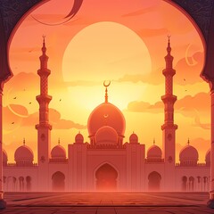 ramadan kareem vector background with mosques and minarets to the holiday Mubarak