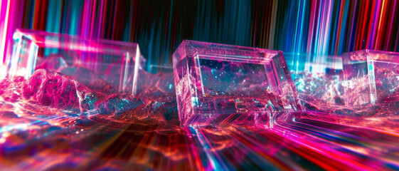 Cosmic Neon Cubes in Motion
