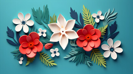 Brightly colored paper flowers are arranged on a white surface ,,
AI generated Top view of colorful paper cut flowers with green leaves on blue background with copy space. Free Photo
Top view, colorf
