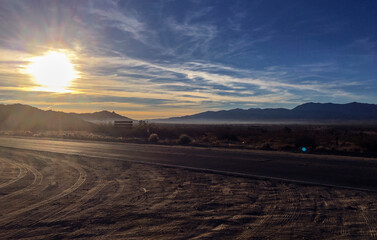 Strong sunrise over the California plains.