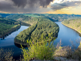 landscape with Saale loop in Thuringia - obrazy, fototapety, plakaty