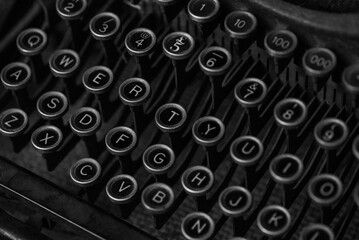 Closeup of the mechanical keys on an old typewriter