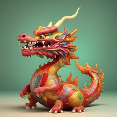An Aggressive colorful Dragon Standing with background. Happy Chinese New Year 2024.