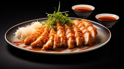 Chicken katsu curry with rice and vegetables in a deep dish - a flavorful and delicious Japanese cuisine meal for lunch or dinner
