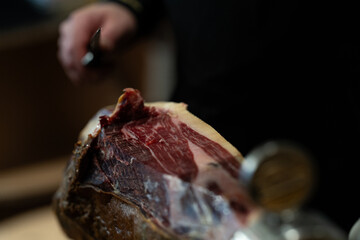 detail of a black leg Iberian ham cutter