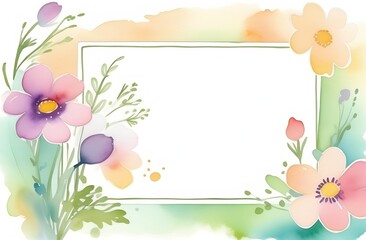 Greeting card with spring flowers. Congratulations on Women's Day. Delicate watercolor drawing. Abstract floral background with a frame and a place for text
