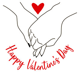 Lovers hold hands. Relationship loving hands together. Woman and man romantic handshakes line artworks, couple love relationships holding hands, lovers wedding family. Happy Valentine s Day. Vector