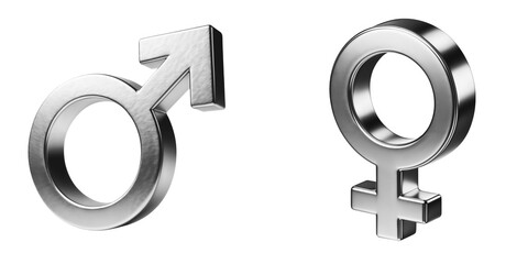 Silver Female and Male Gender Symbols Isolated on White - obrazy, fototapety, plakaty