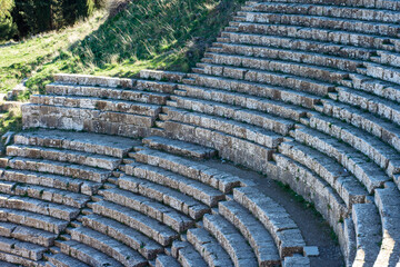 Roman theater steps of the ancient Roman town of Djemila in Setif, Algeria. UNESCO World Heritage...
