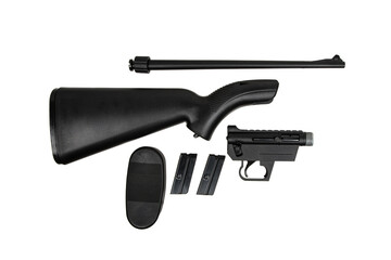 Small-bore bolt rifle in a plastic stock of .22lr. Small rifled weapon for hunting and sports....