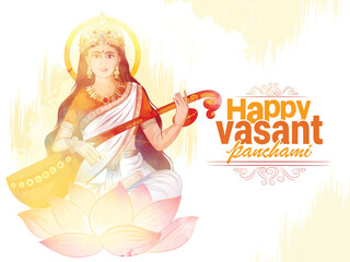 vector illustration sketch of Goddess of Wisdom Saraswati for happy Vasant Panchami.