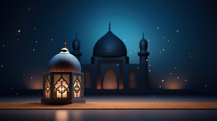 Fototapeta na wymiar Islamic decoration background for Ramadan with lantern and mosque 3D rendering. 3D Illustration, generative ai, 
