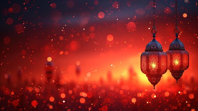 Ramadan greeting card on red background. Vector illustration. Ramadan Kareem means Ramadan is generous, generative ai,