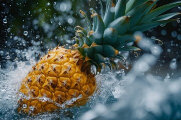 Pineapple Splashing in Water, A Refreshing Dive Into Tropical Delight
