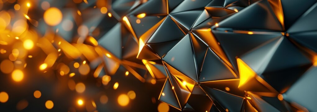 A futuristic wall surface of modern architecture golden black triangles