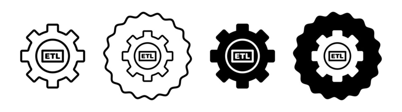 ETL set in black and white color. ETL simple flat icon vector