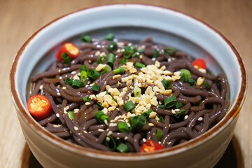 Hot and Sour Fern Root Noodles. Spicy Chinese Sichuan food