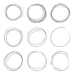 Vector set of hand-drawn circles. Thin line circles. Simple and stylish elements for design, social media and logos.