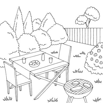 Barbecue graphic black white landscape sketch illustration vector 