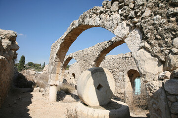 Preserved oil or wine press in the ruins of the Maresha city in Beit Guvrin, near Kiryat Gat, Israel