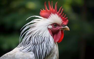 realistic photo of a beautiful white feathered rooster. generative ai