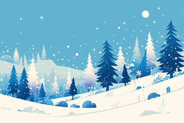 Fototapeta na wymiar Winter landscape illustration of trees covered with snow, concept illustration of winter season scene