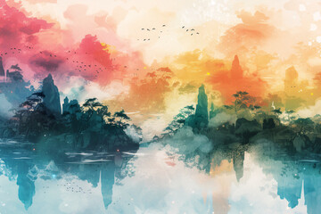 Traditional Chinese ancient style ink landscape background wallpaper