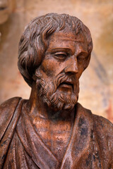 Fototapeta na wymiar Saint Julien cathedral, Le Mans, France. Detail of a Saint Joseph statue