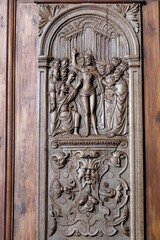 Saint Julien cathedral, Le Mans, France. 16th century relief in the sacristy