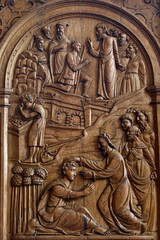 Saint Julien cathedral, Le Mans, France. 16th century relief in the sacristy