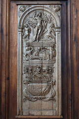 Saint Julien cathedral, Le Mans, France. 16th century relief in the sacristy. Resurrection.
