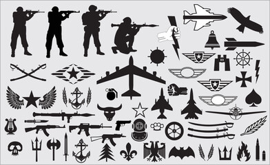 A set of icons and pictures on a military theme