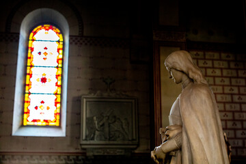 Joan of Ark statue in Notre Dame de la Gare catholic church, Paris, France