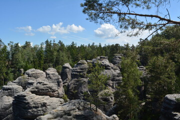 Fototapeta na wymiar Rock city with high picturesque Prachovske rocks in the Czech Republic