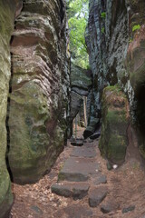 Narrow passage between the high picturesque Prachovske rocks in the Czech Republic
