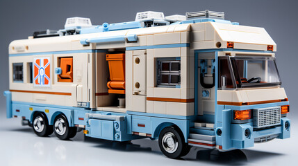 MOBILE HOSPITAL container, from the construction set souvenir blue on a gray background