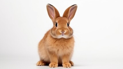 small fluffy red rabbit isolated on white background. Hare for Easter close-up. Red live rabbit on a white background, to the hare for spring holidays