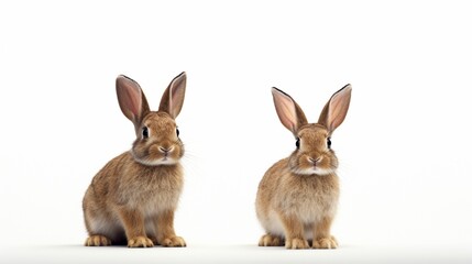 Fototapeta na wymiar standing spotted rabbits isolated on a white background.