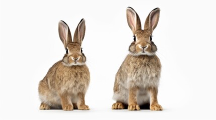 standing spotted rabbits isolated on a white background.