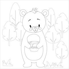 Vector image with a bear cub. A children's illustration for coloring.