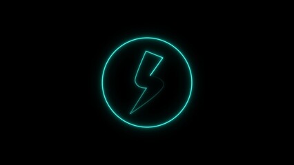  Abstract charging icon neon light turquoise color illustration. Flashing bar icon glowing neon light on the black background 4k illustration.