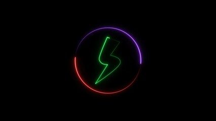  Abstract charging icon neon light turquoise color illustration. Flashing bar icon glowing neon light on the black background 4k illustration.