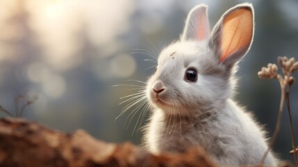 Sweet cute baby bunny with beautiful eyelashes and gray, white