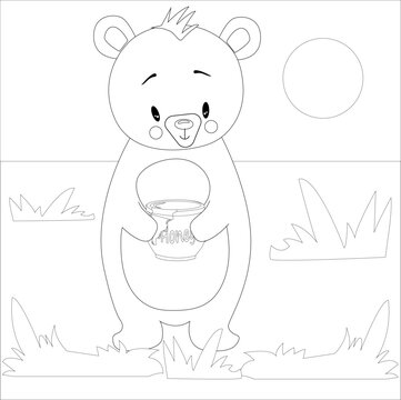 Vector image with a bear cub. A children's illustration for coloring.