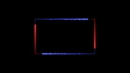  rectangle neon light glowing red and purple color neon frame. Black background colorful neon frame rectangle 4k illustration.