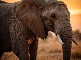 Fototapeta na wymiar An awe-inspiring sight unfolds as an African elephant gracefully roams the sunlit savannah, surrounded by the golden hues of the grasslands.