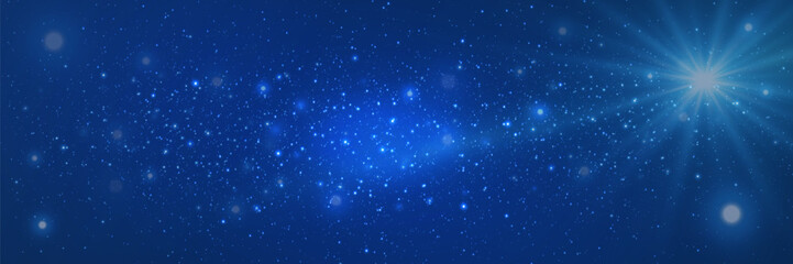 Naklejka na ściany i meble Starry night sky. Stars on a night background with glare of light. Galaxy space background.
