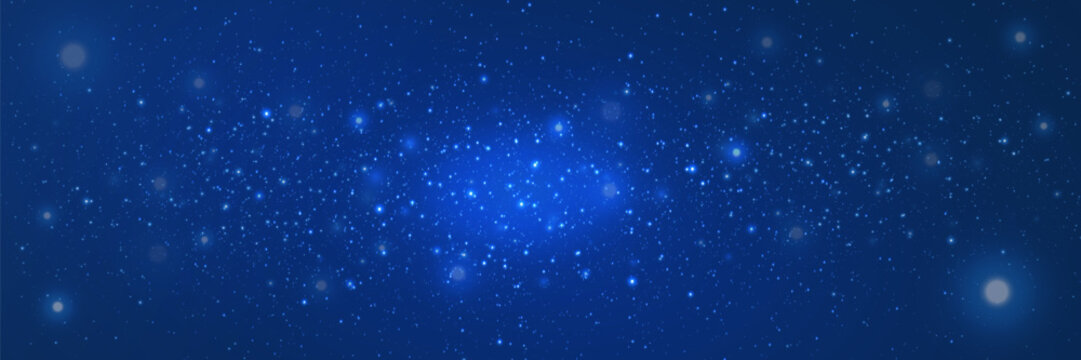 Starry night sky. Stars on a night background with glare of light. Galaxy space background.