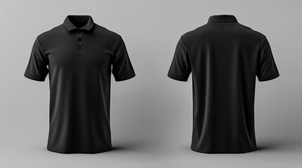 A sleek and versatile black polo shirt template that is perfect for showcasing your designs. This blank mockup features a front and back view, allowing you to present your creative concepts