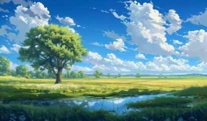 Fototapeta premium Blue sky, clear air, high quality beautiful view anime